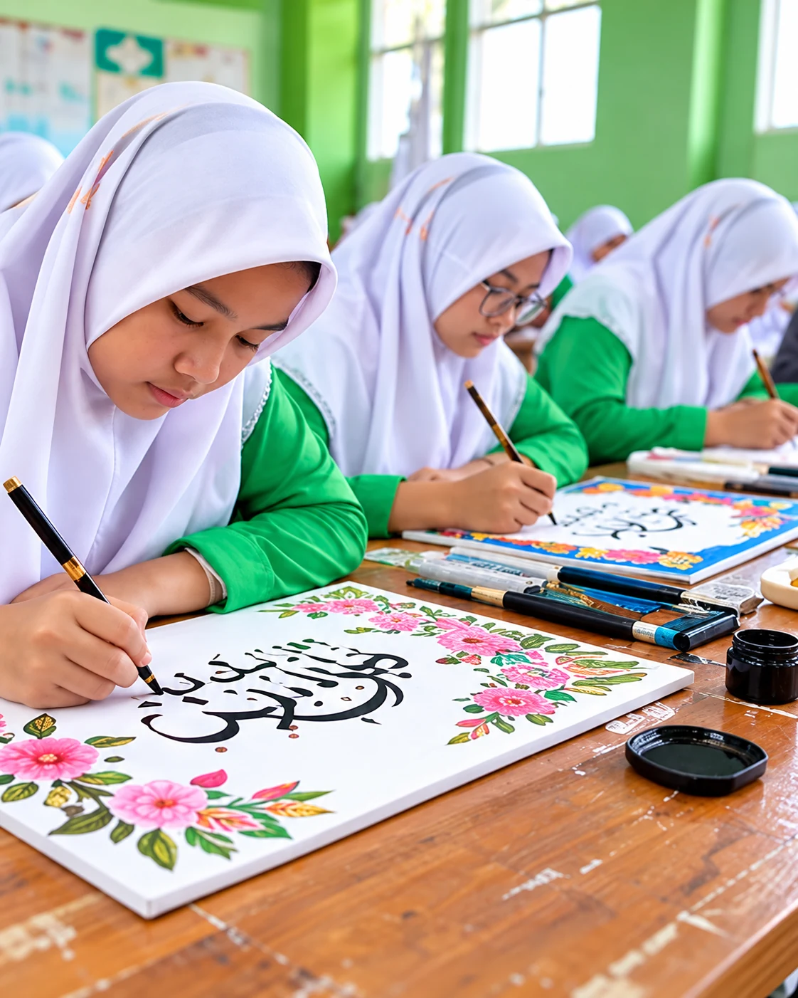 Proses latihan Kaligrafi Putri di Pondok Pesantren Attahiyyah