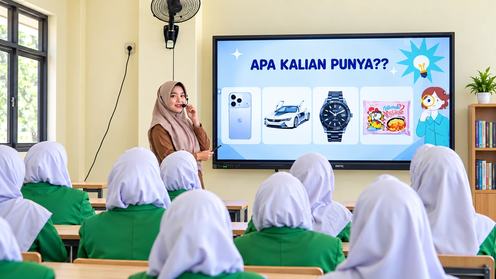 Guru mengajar program One Day 3 Word dengan smartboard