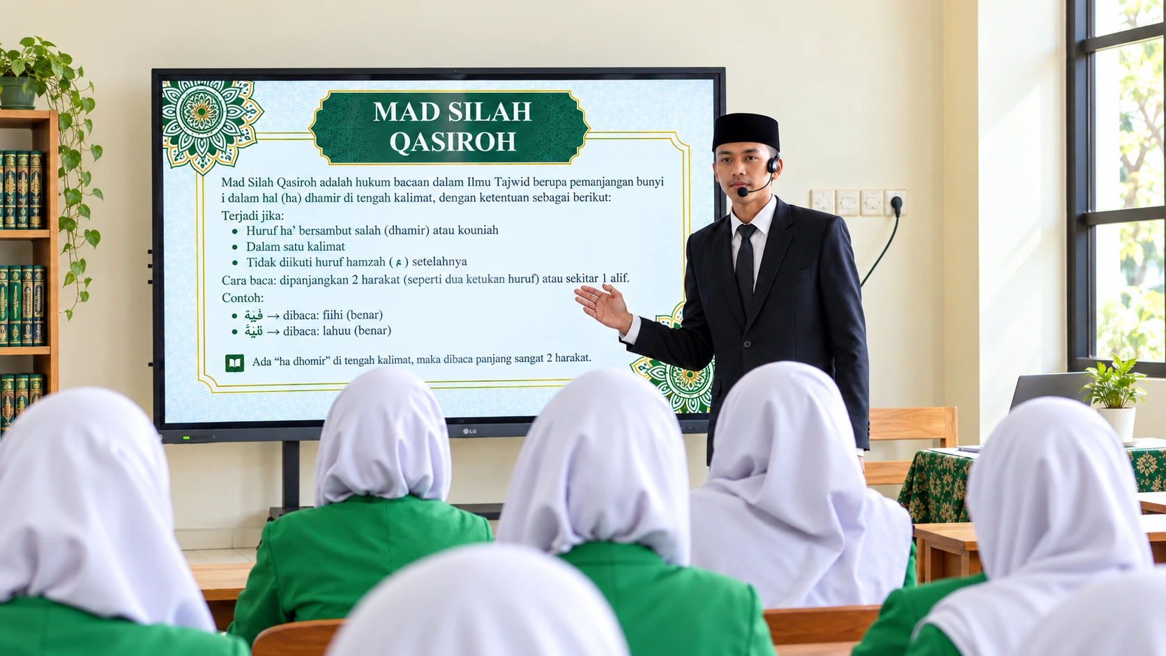 Guru mengajar tajwid dengan smartboard di Pondok Pesantren Attahiyyah